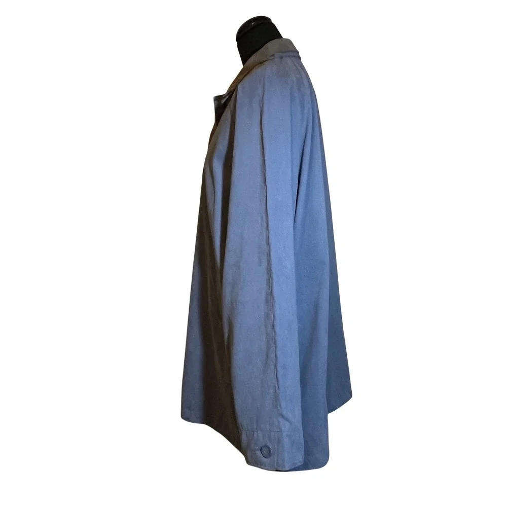 London‎ Fog Faux Suede Trench Coat Jacket in Baby Blue and Grey, Women's Size XL